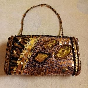 Beaded And Sequined Evening  Clutch, Animal Print, Versatile